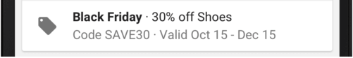 AdWords promotions ad extension showing 30% off shoes for Black Friday