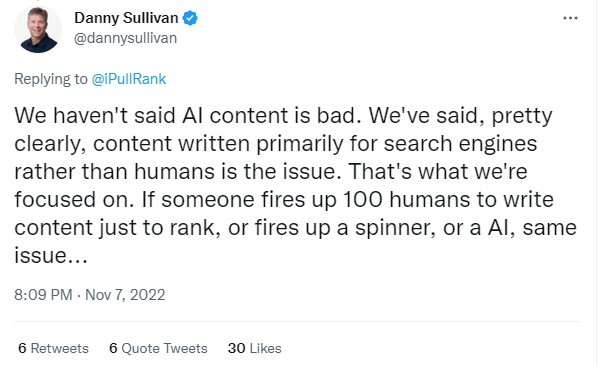 Danny Sullivan Tweet